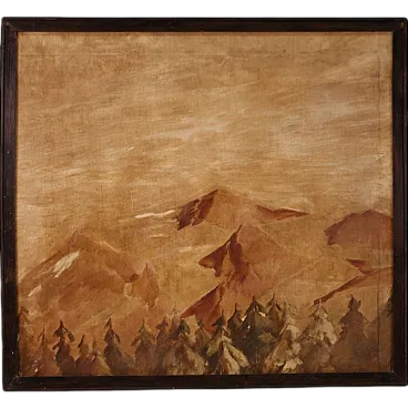 Spanish landscape painting with mountains, early 20th century