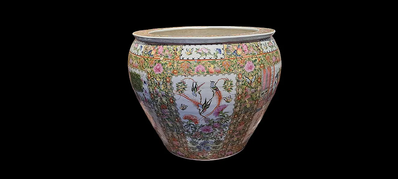 Large painted cache pot Canton ceramic, 20th century 1