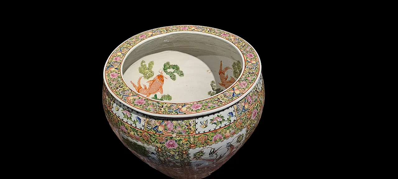 Large painted cache pot Canton ceramic, 20th century 2