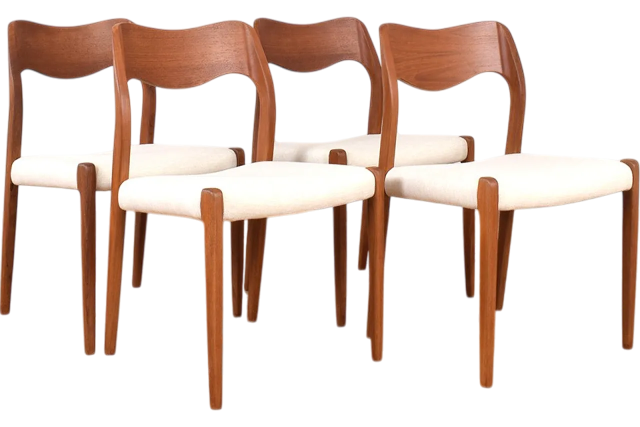 4 model 71 chairs in teak by Niels Otto Møller for J.L. Møllers, 60s 14