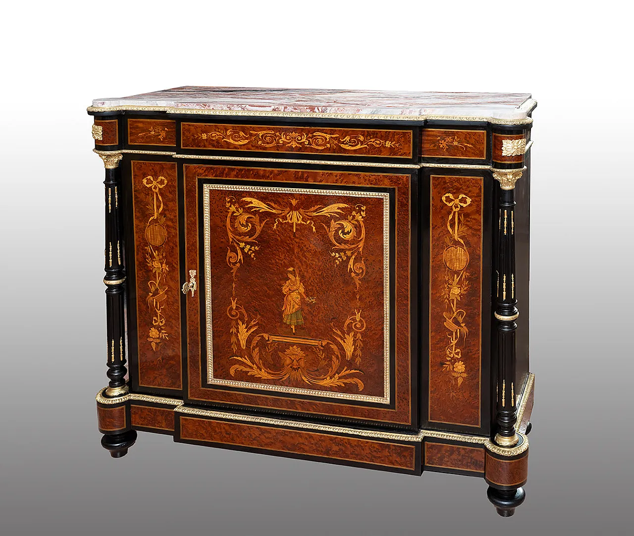 Sideboard Napoleon III French in precious exotic woods, '800 1