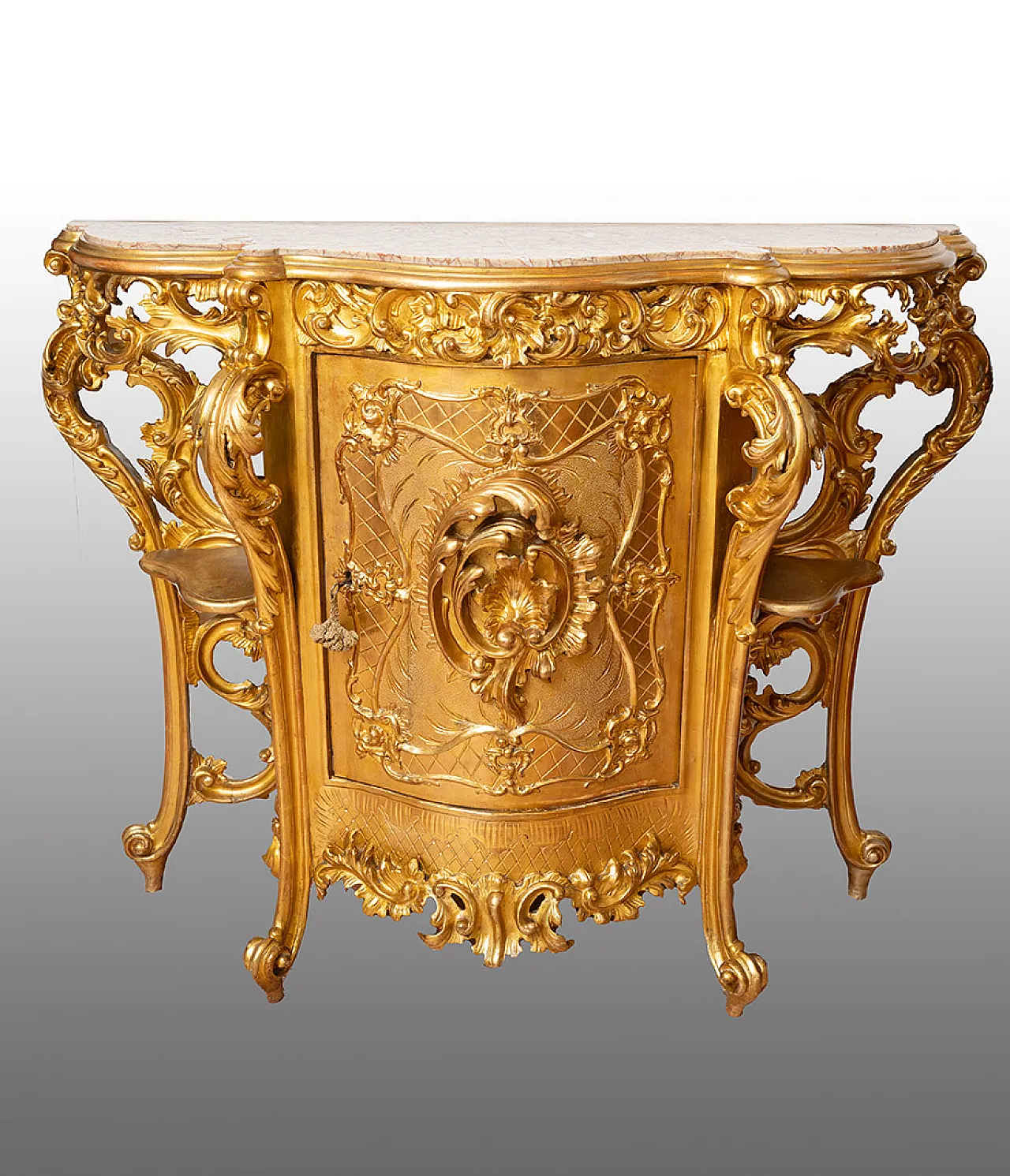 Louis Philippe Neapolitan console in carved and gilded wood, 19th c. 1