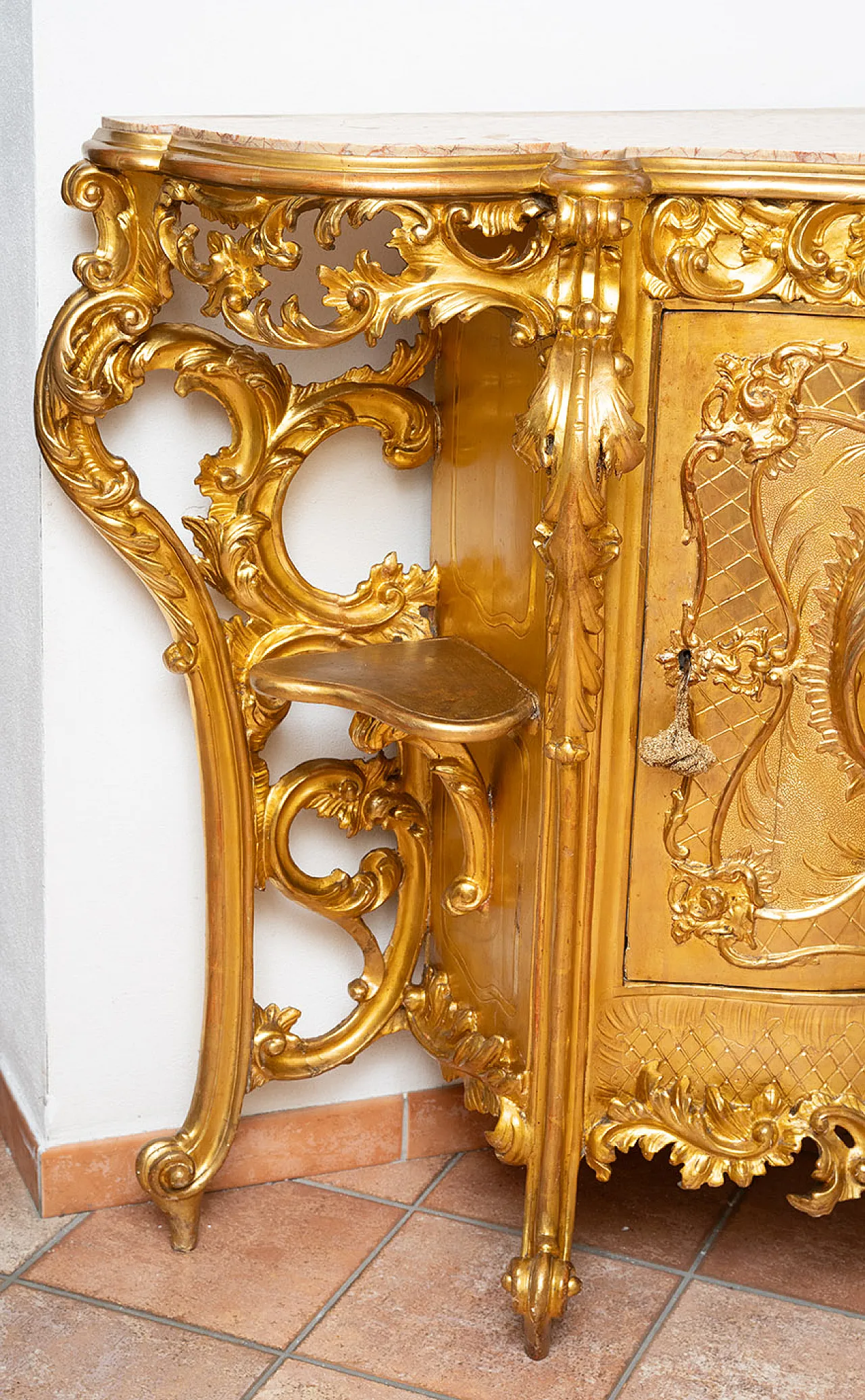 Louis Philippe Neapolitan console in carved and gilded wood, 19th c. 3