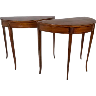 Pair of half-moon console tables in cherry wood, 19th century