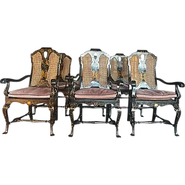 Set of 6 Queen Anne style armchairs in black decorated chinoiserie England