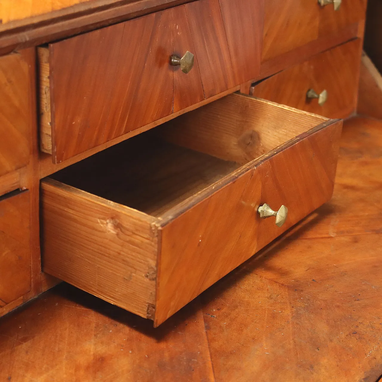 Neoclassical cherry wood panelled flap desk with inlays, late 18th century 5