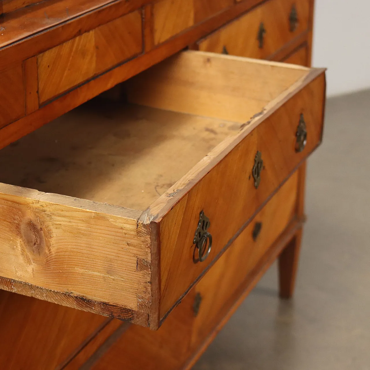 Neoclassical cherry wood panelled flap desk with inlays, late 18th century 8