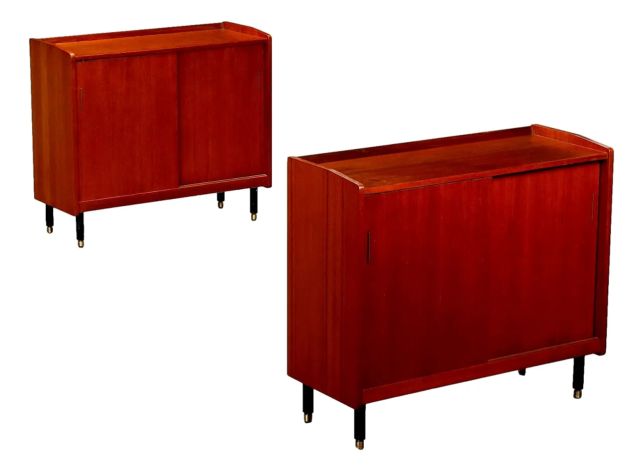 Pair of teak and metal sideboards with sliding doors, 1960s 1