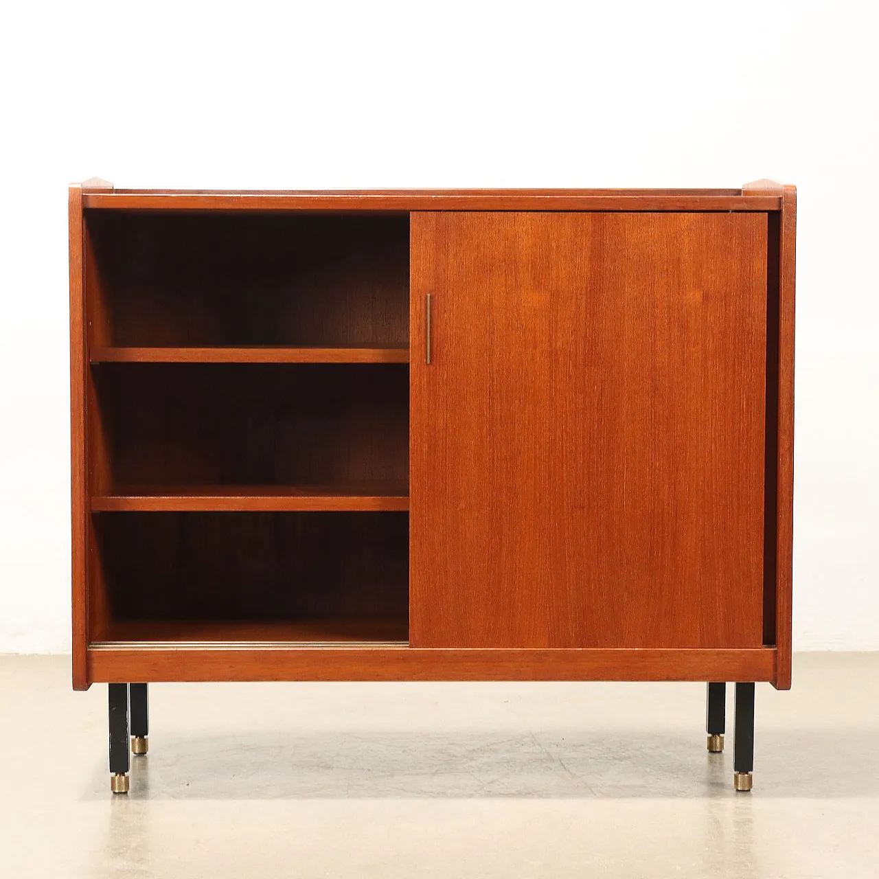 Pair of teak and metal sideboards with sliding doors, 1960s 3