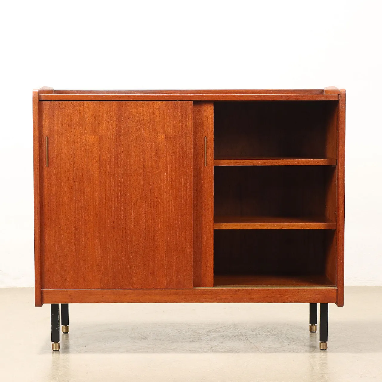 Pair of teak and metal sideboards with sliding doors, 1960s 4