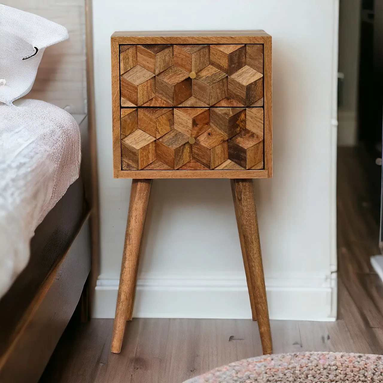 6 bedside table mini carved drawer mango wood brown, 2000 10