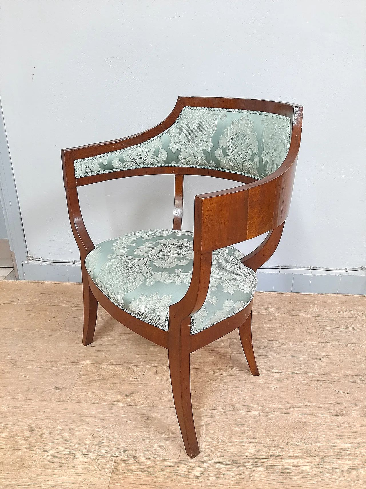 Gondola armchair in Empire style walnut Carlo X, 19th century 2