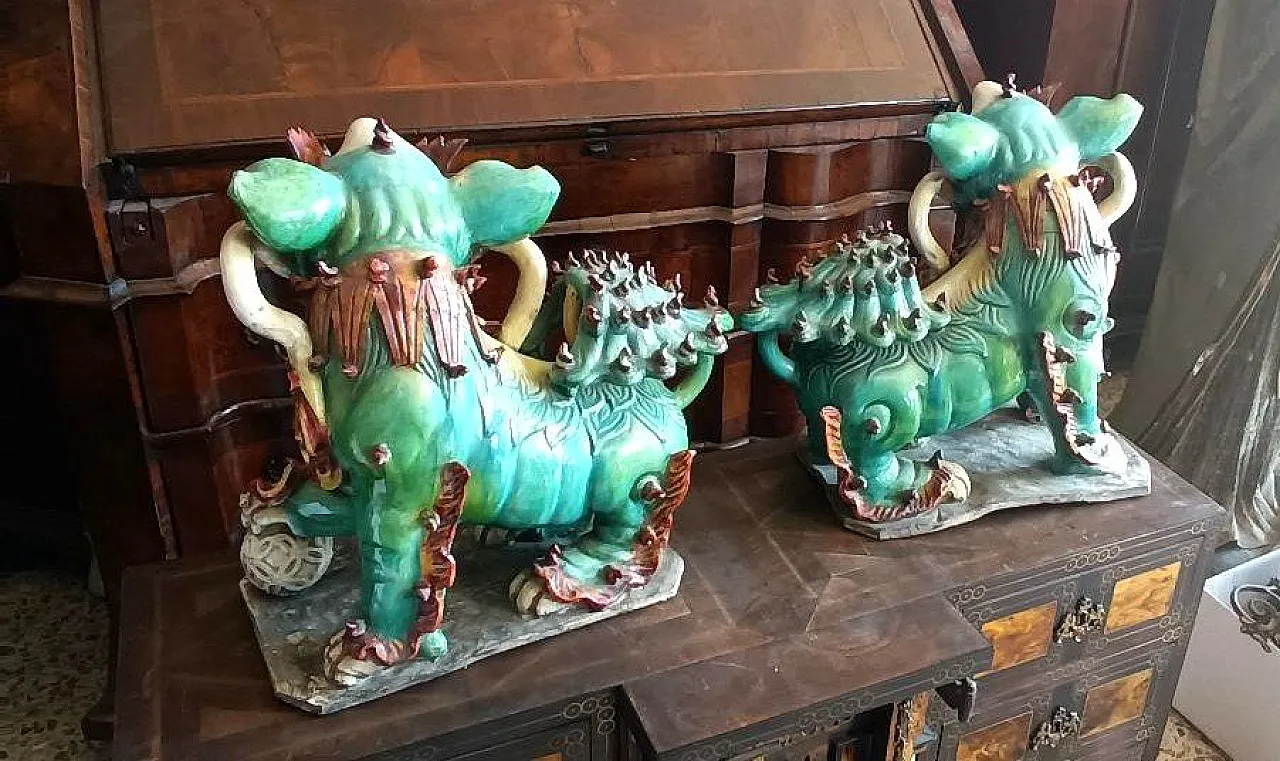 Pair of Pho dogs in polychrome glazed ceramic, 19th century 9