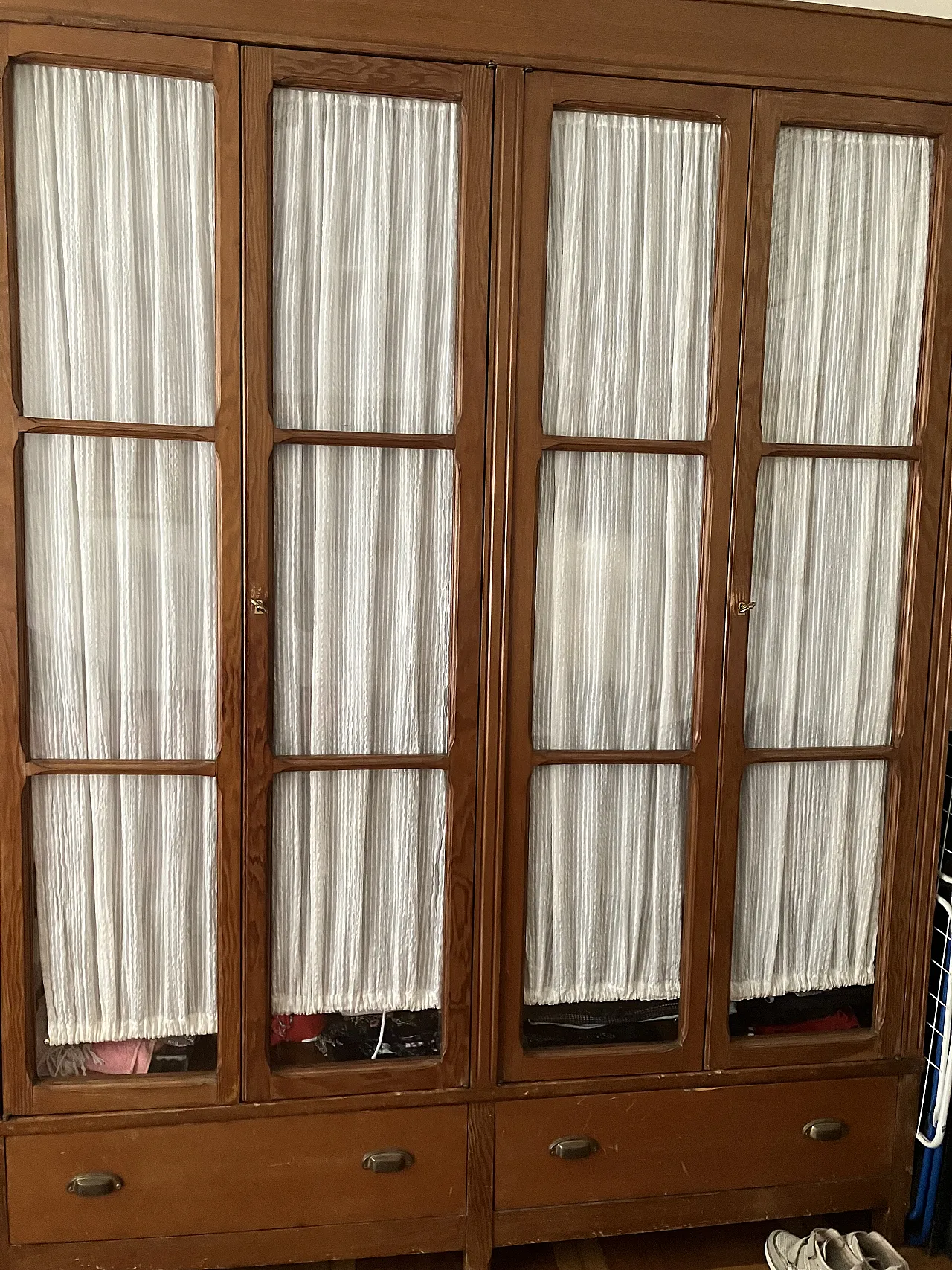 Glass 4 doors wardrobe with drawer, beginning 20th century 3