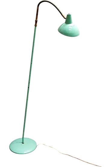 Lampada da terra in ferro smaltato e ottone, anni '50