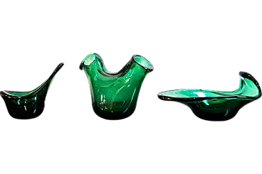 Three Sculptural Vases in Green Glass from Empoli, 1960s