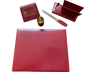 Red leather desk set, 60s