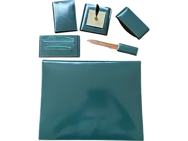 Green leather desk set, 60s