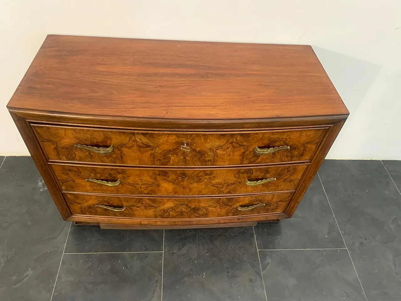 Art Deco Dresser with bronze handles in Walnut Root by Premuda, 1930s 3