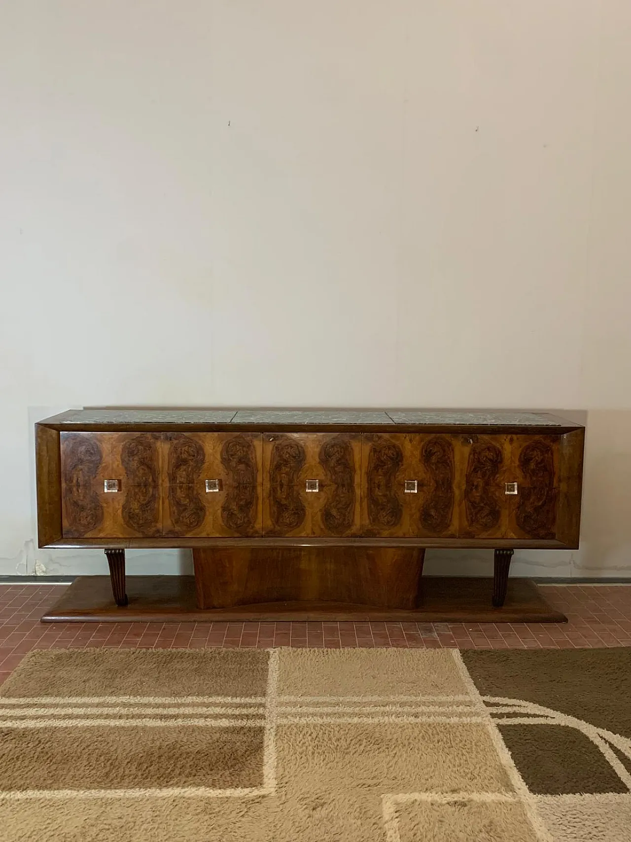 Sideboard in Walnut with Marble Top & Crystal Handles, 1940s 1