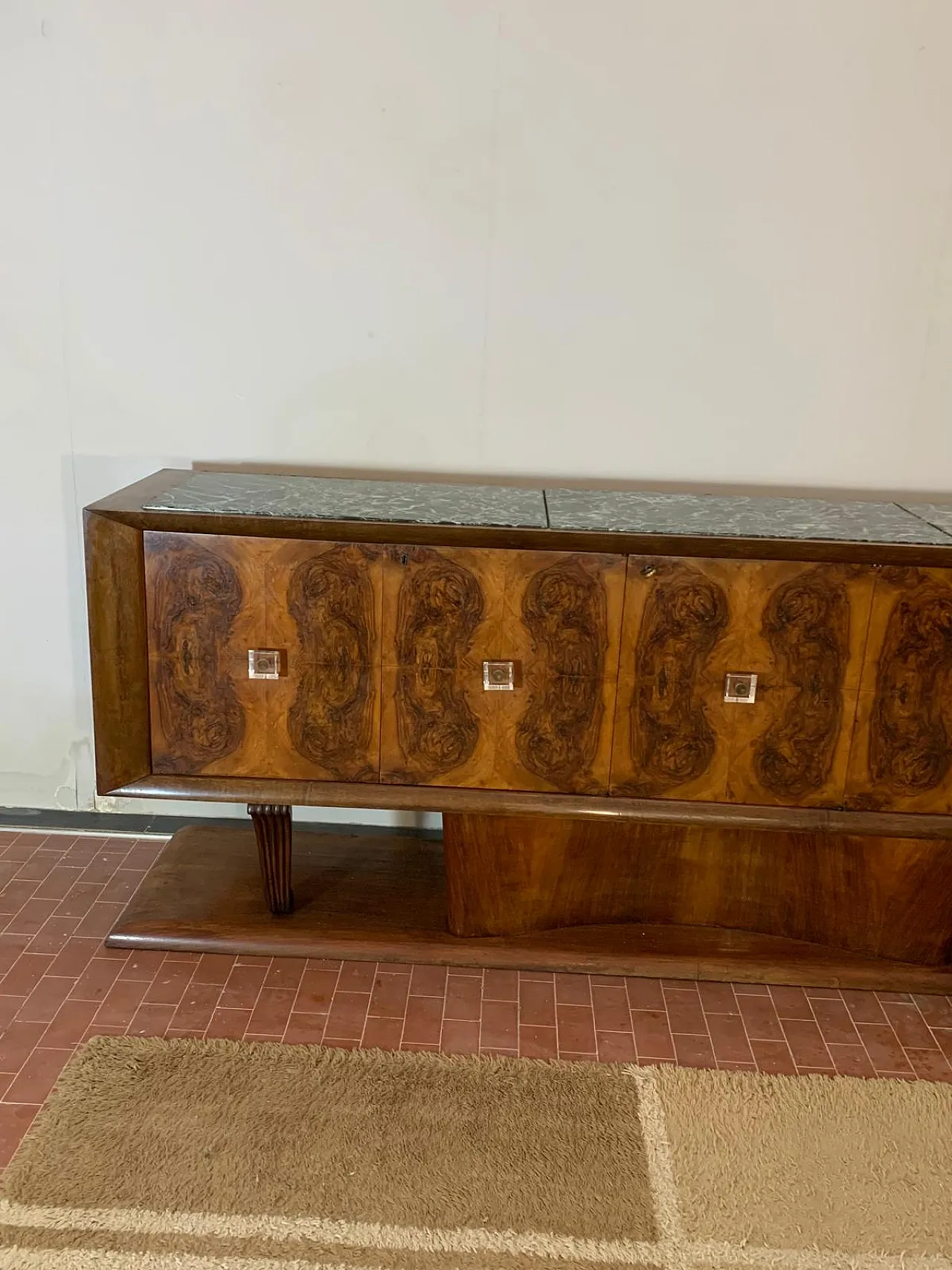 Sideboard in Walnut with Marble Top & Crystal Handles, 1940s 4