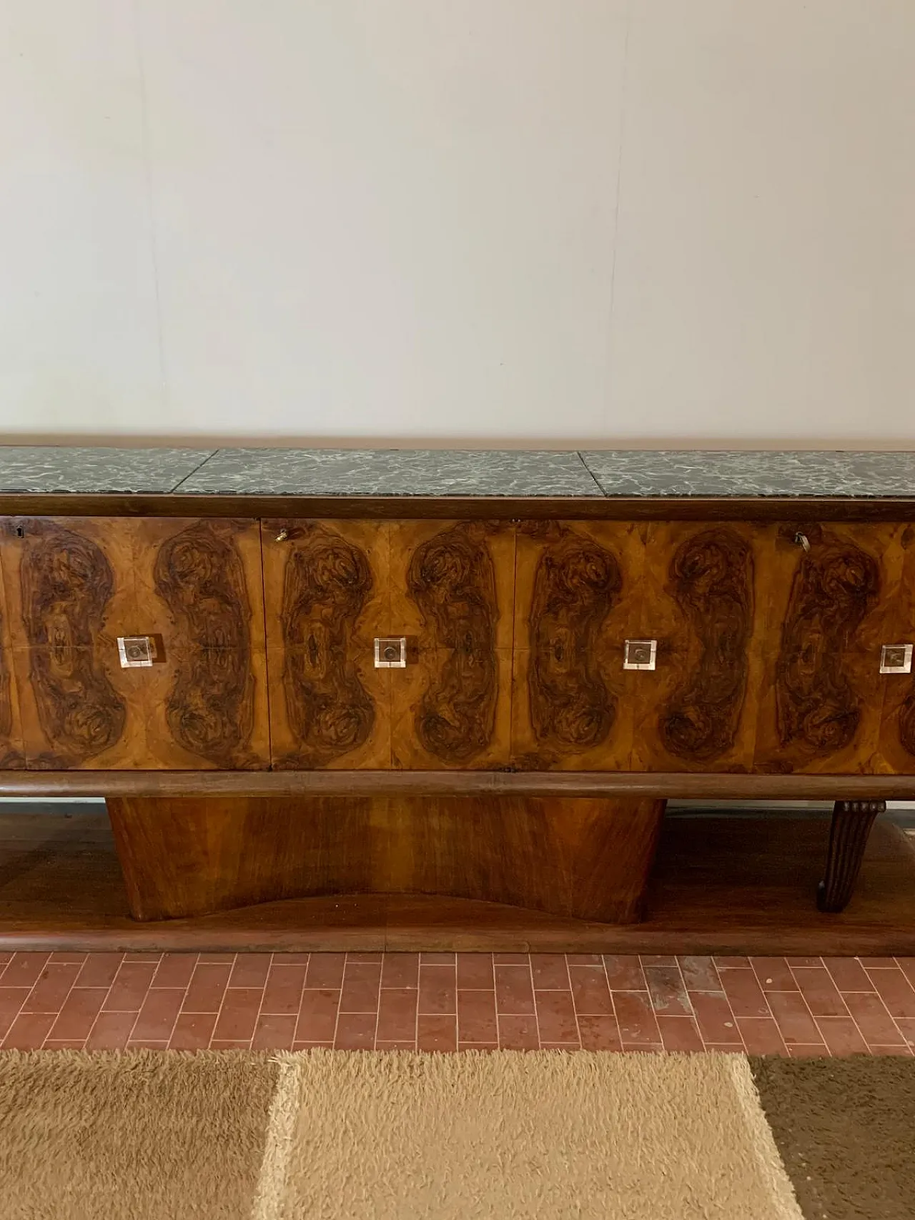 Sideboard in Walnut with Marble Top & Crystal Handles, 1940s 5