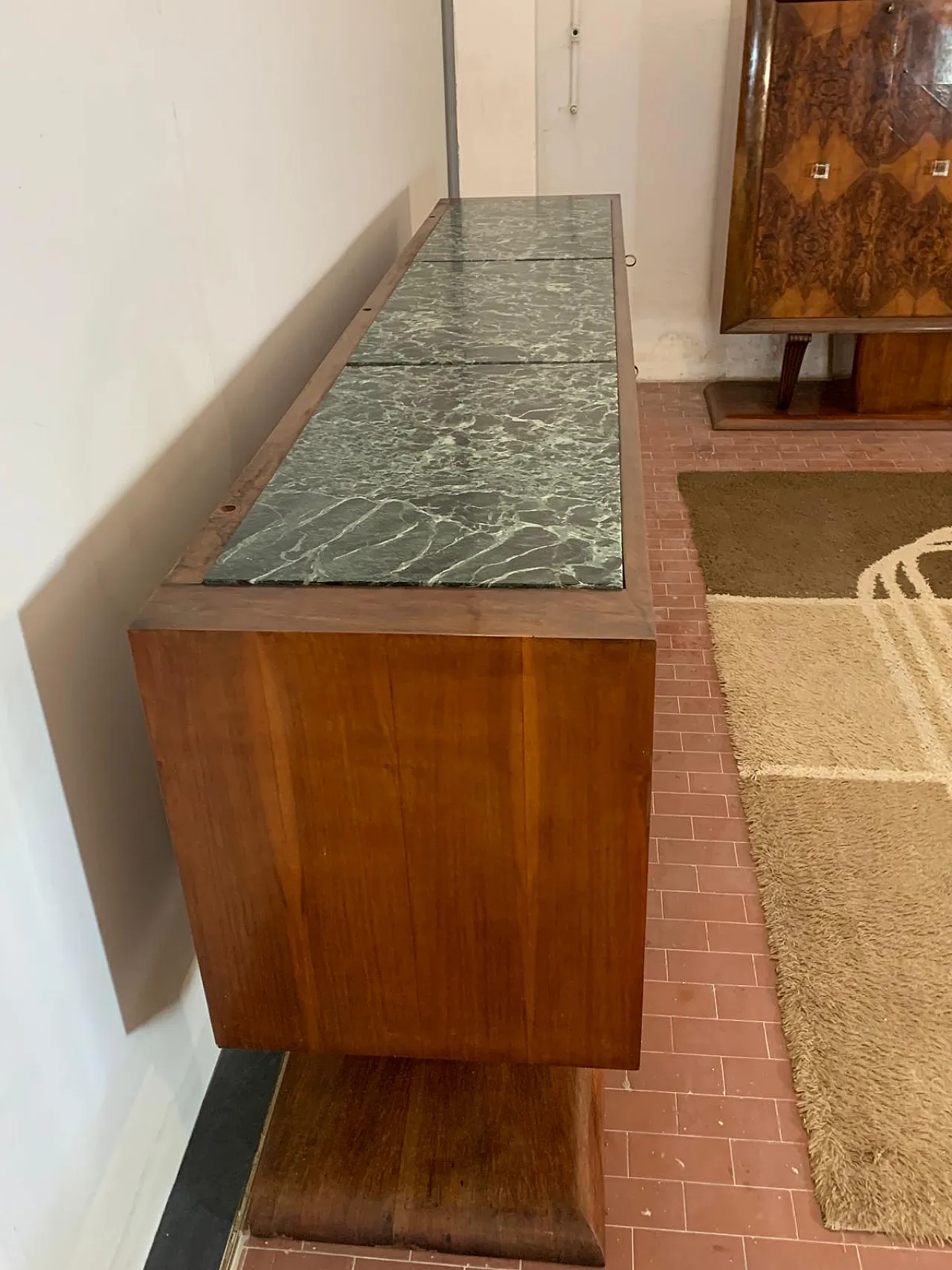 Sideboard in Walnut with Marble Top & Crystal Handles, 1940s 7