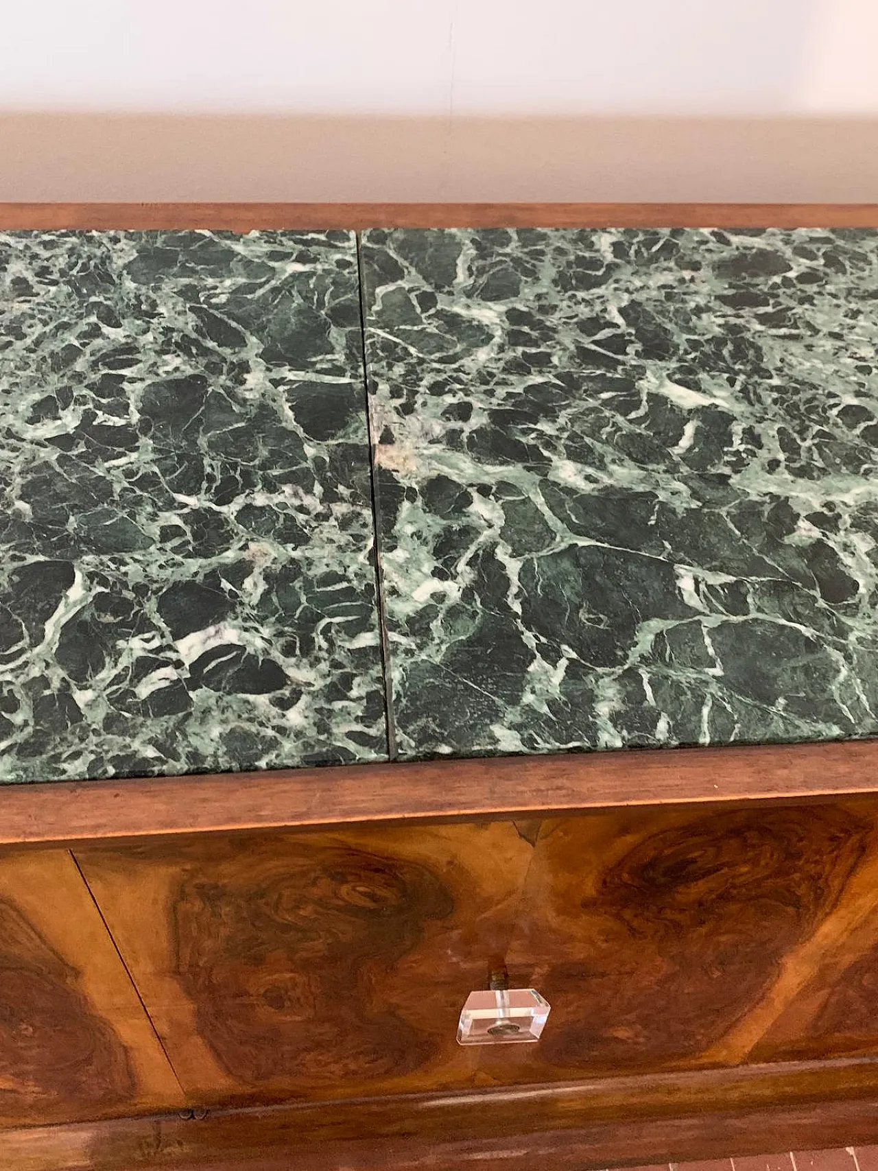 Sideboard in Walnut with Marble Top & Crystal Handles, 1940s 9