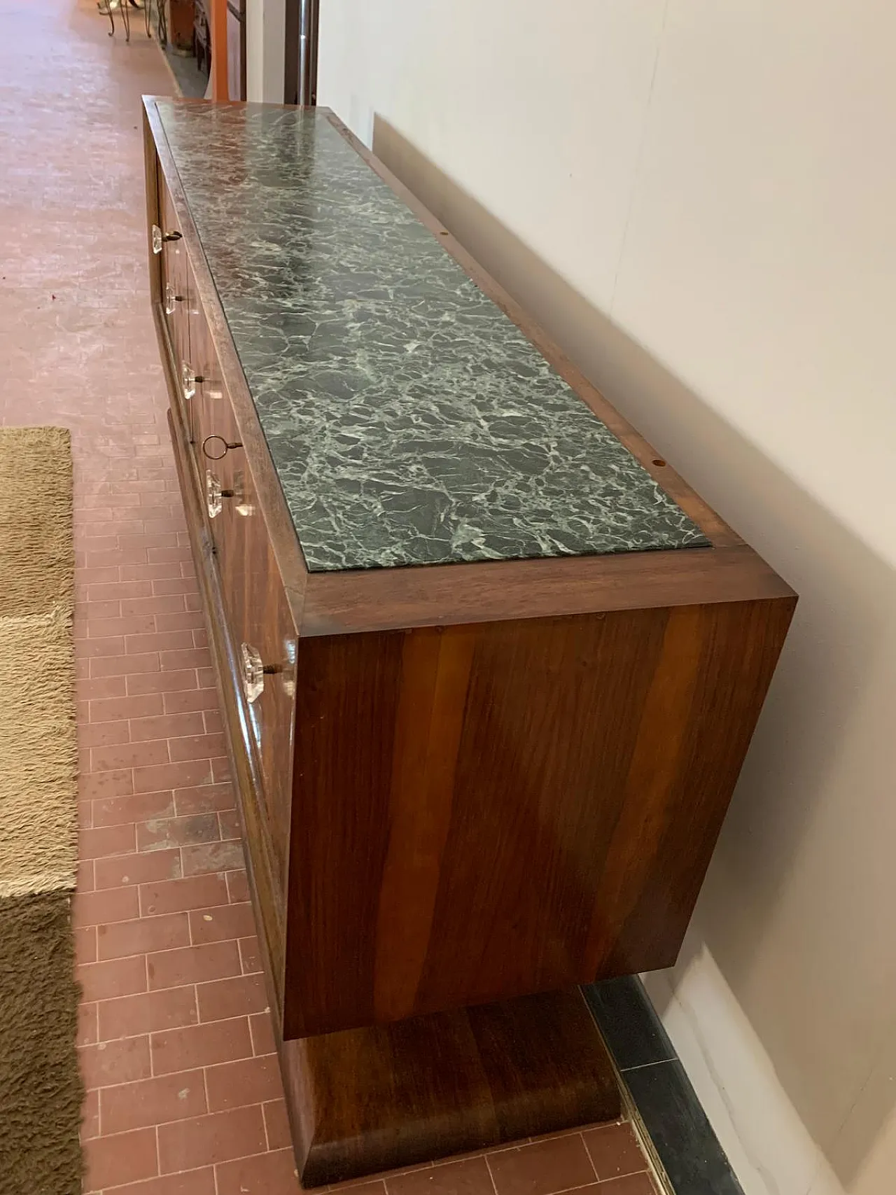 Sideboard in Walnut with Marble Top & Crystal Handles, 1940s 10