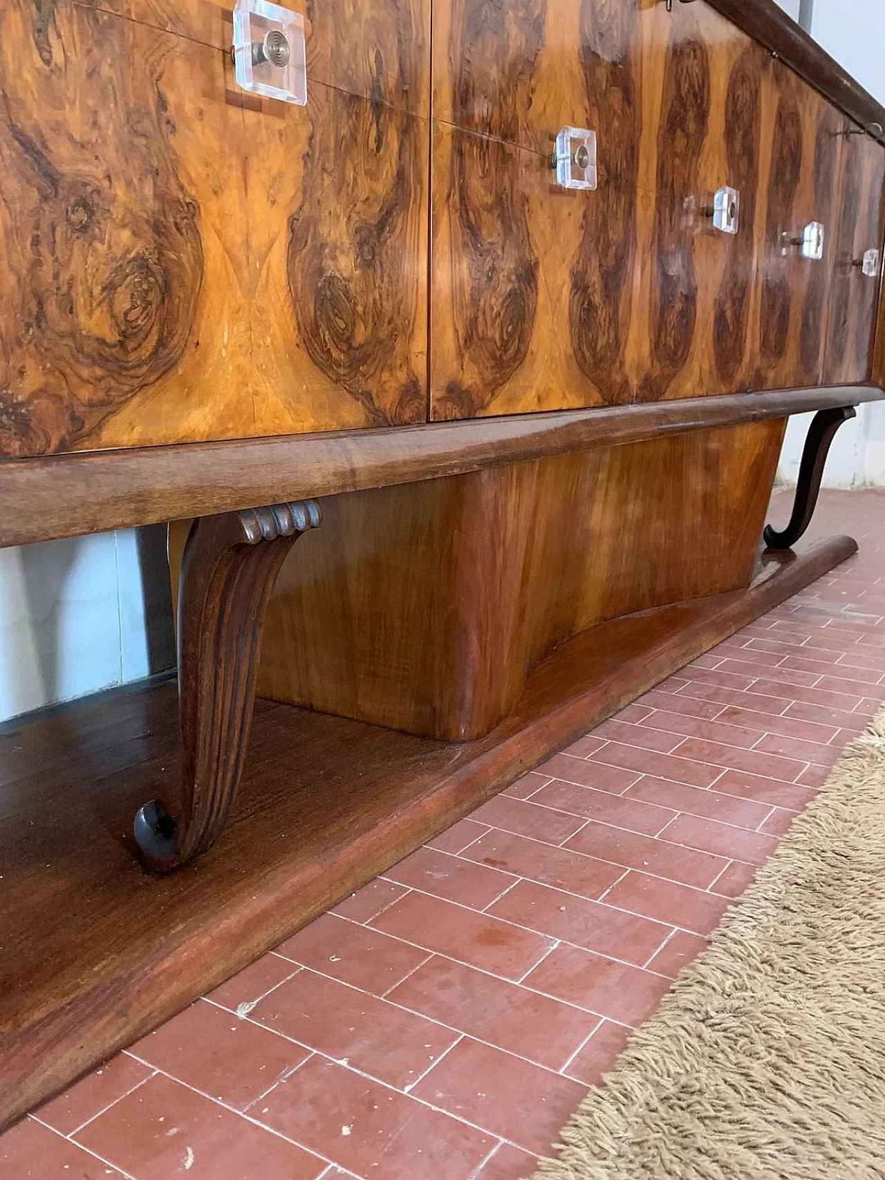 Sideboard in Walnut with Marble Top & Crystal Handles, 1940s 12