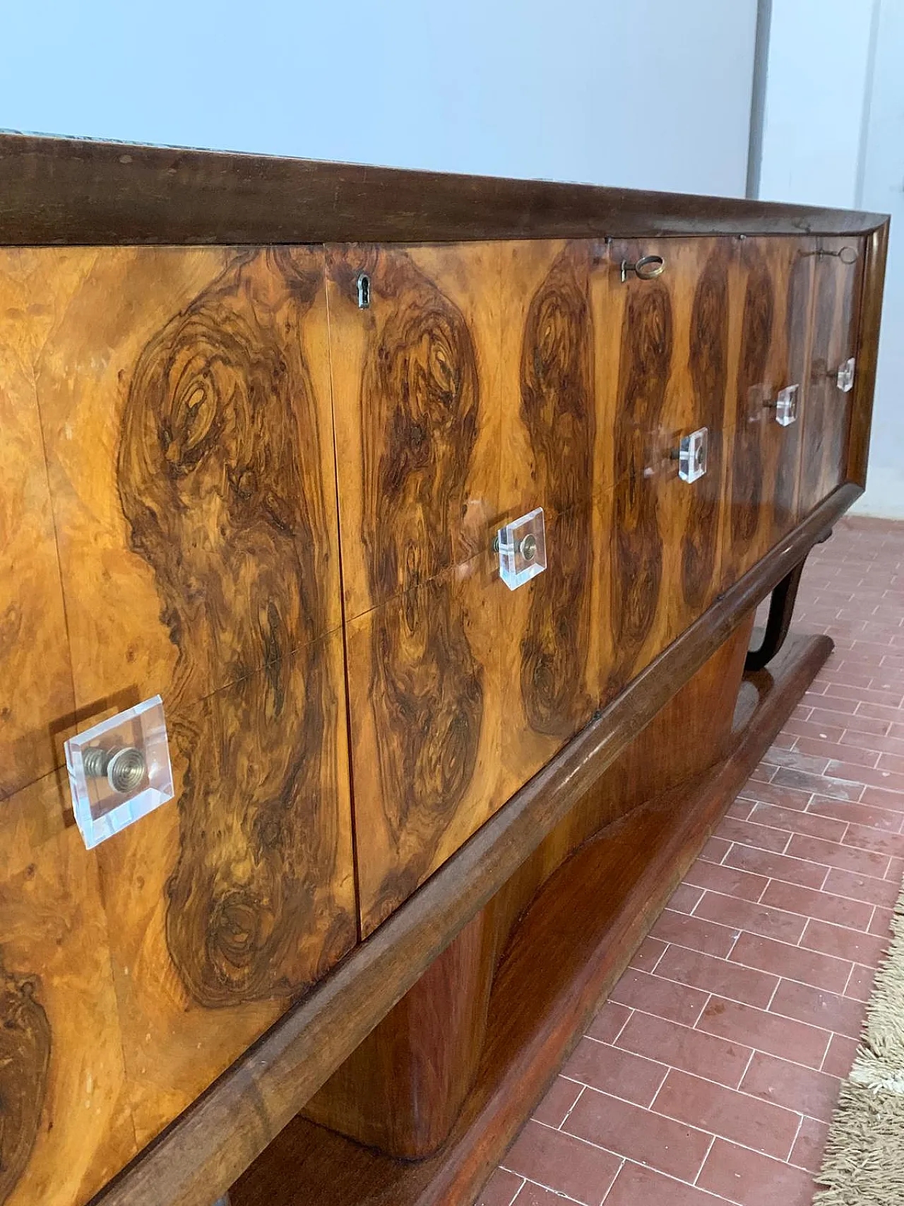 Sideboard in Walnut with Marble Top & Crystal Handles, 1940s 13