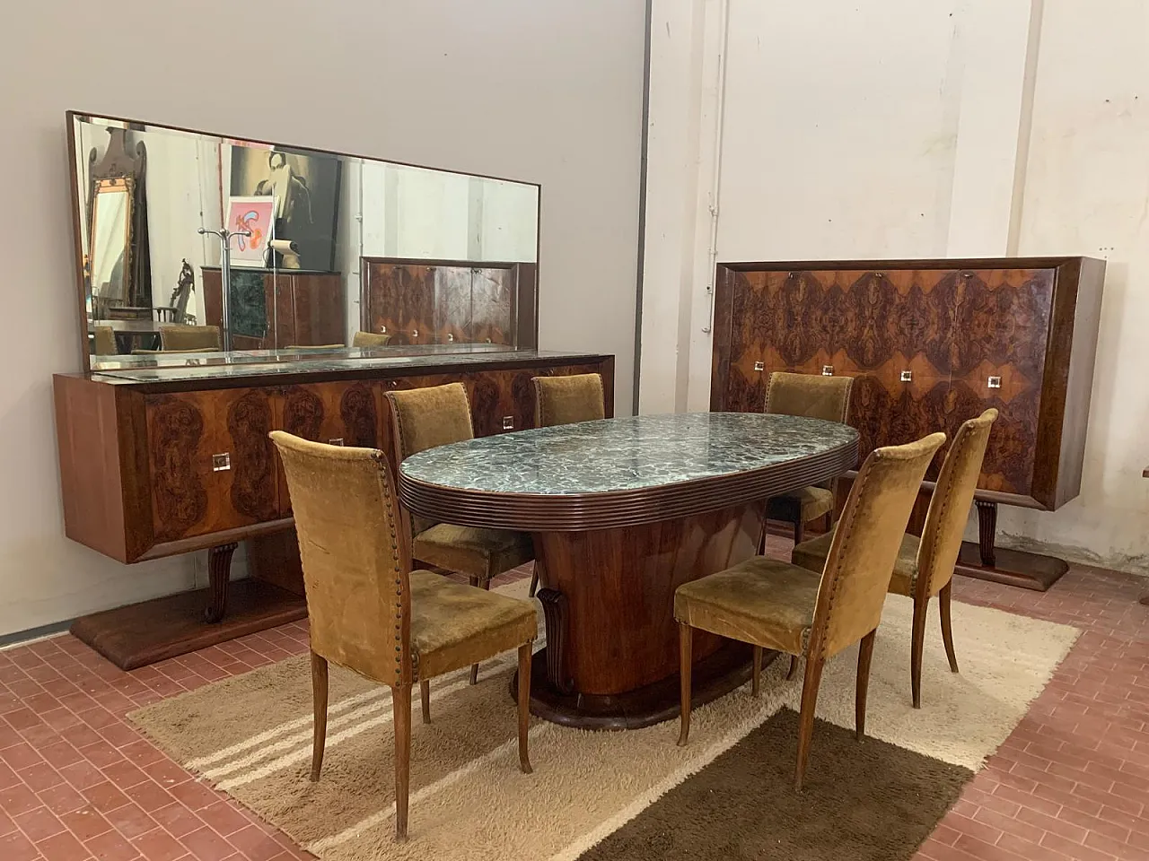 Sideboard in Walnut with Marble Top & Crystal Handles, 1940s 17