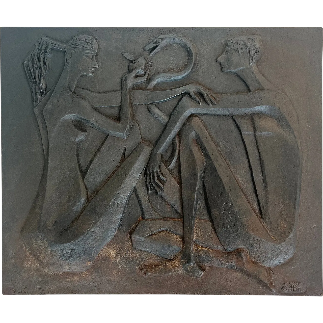 Cast-iron fireplace depicting Adam and Eve, 1970s 20