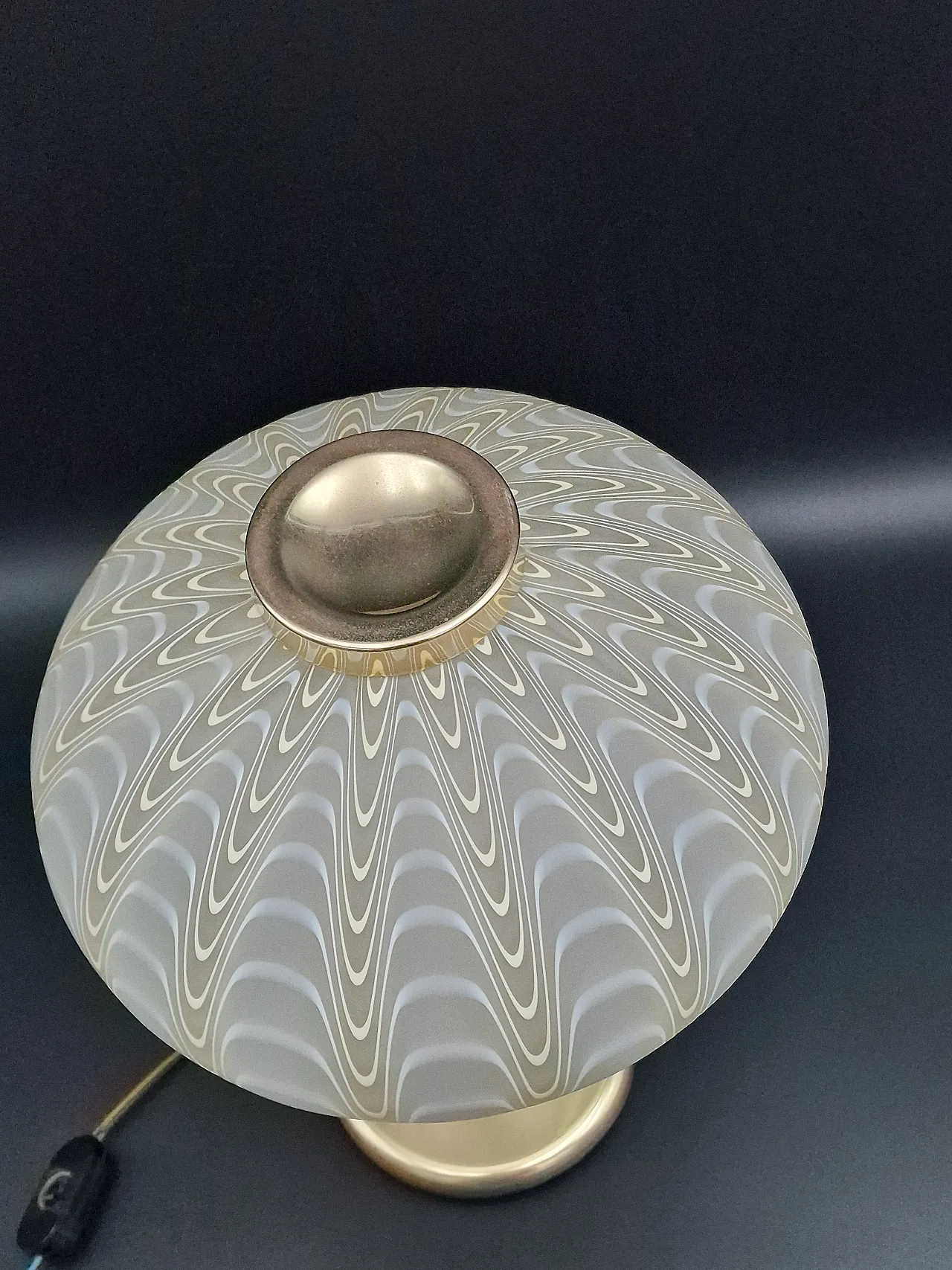 Satin glass table lamp and brass, 1970s 2