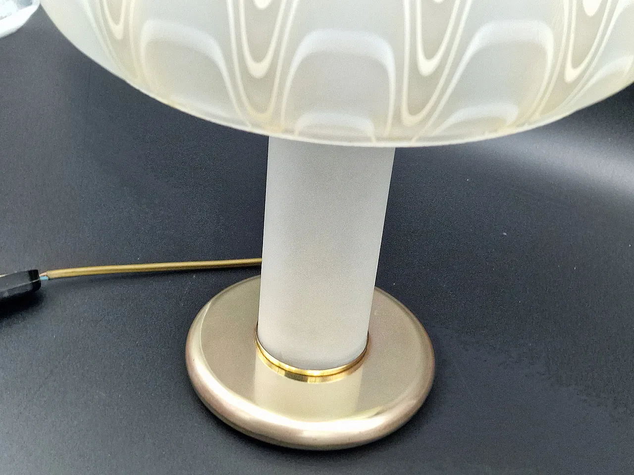 Satin glass table lamp and brass, 1970s 4