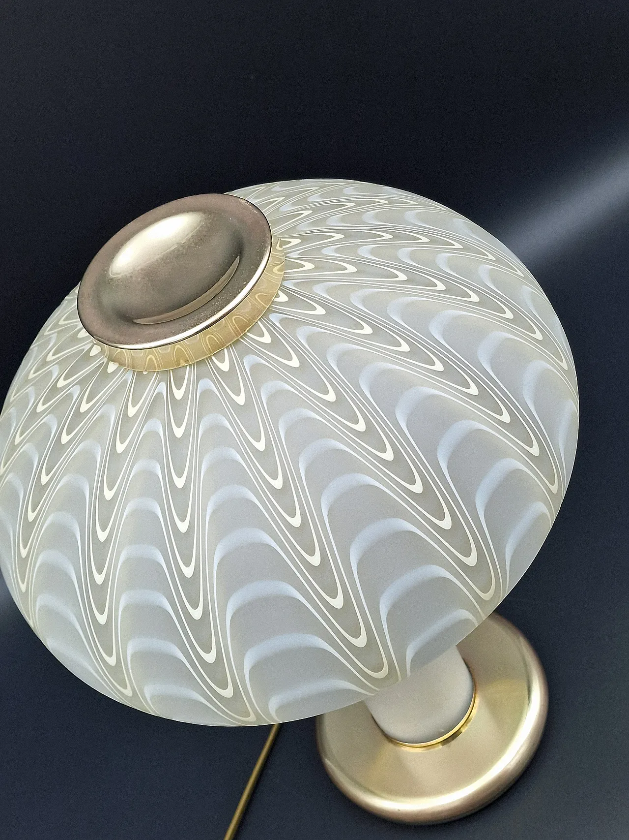 Satin glass table lamp and brass, 1970s 3