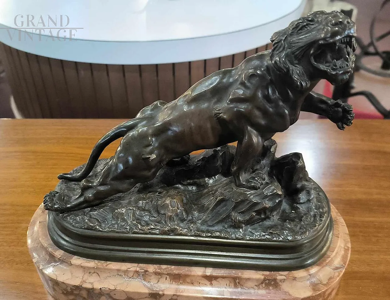 Bronze tiger sculpture by J. Hesteau, early 20th century 4