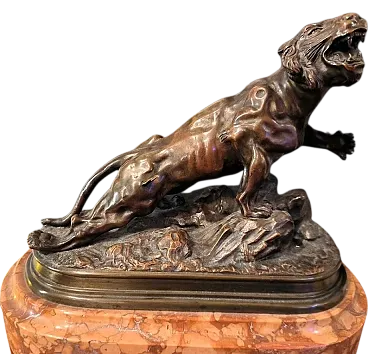 Bronze tiger sculpture by J. Hesteau, early 20th century