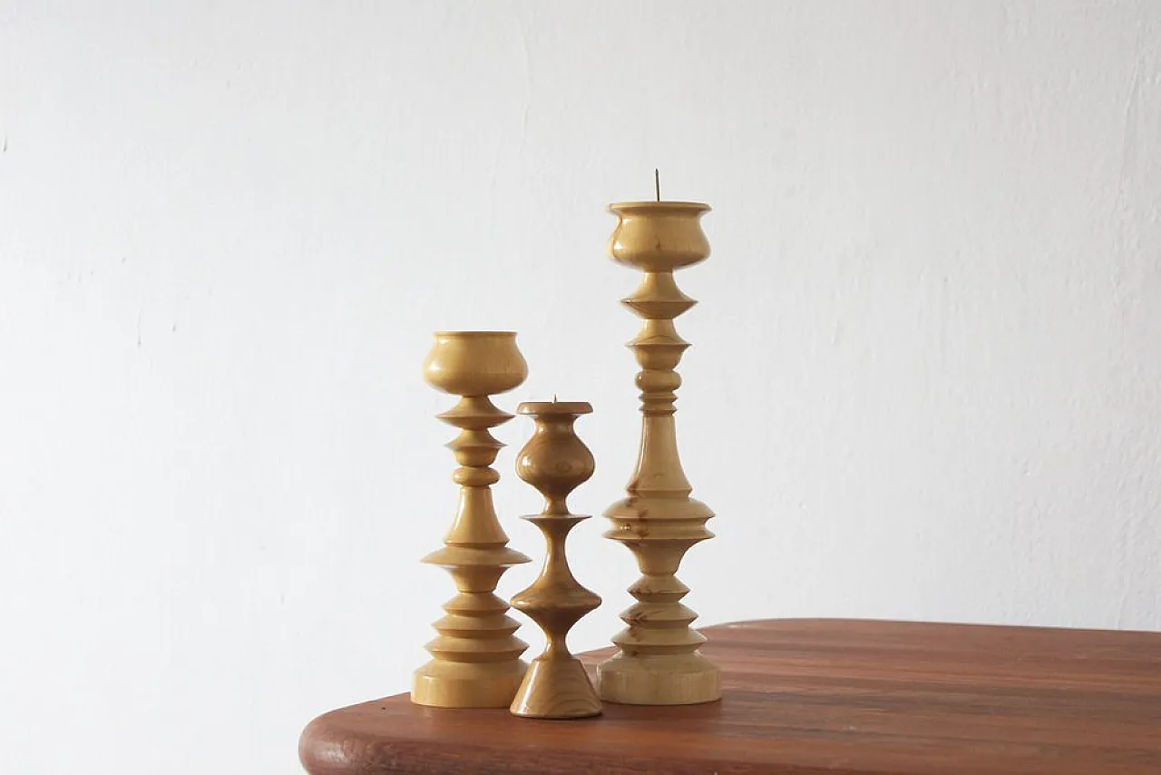 3 wooden candleholders, 1970s 1