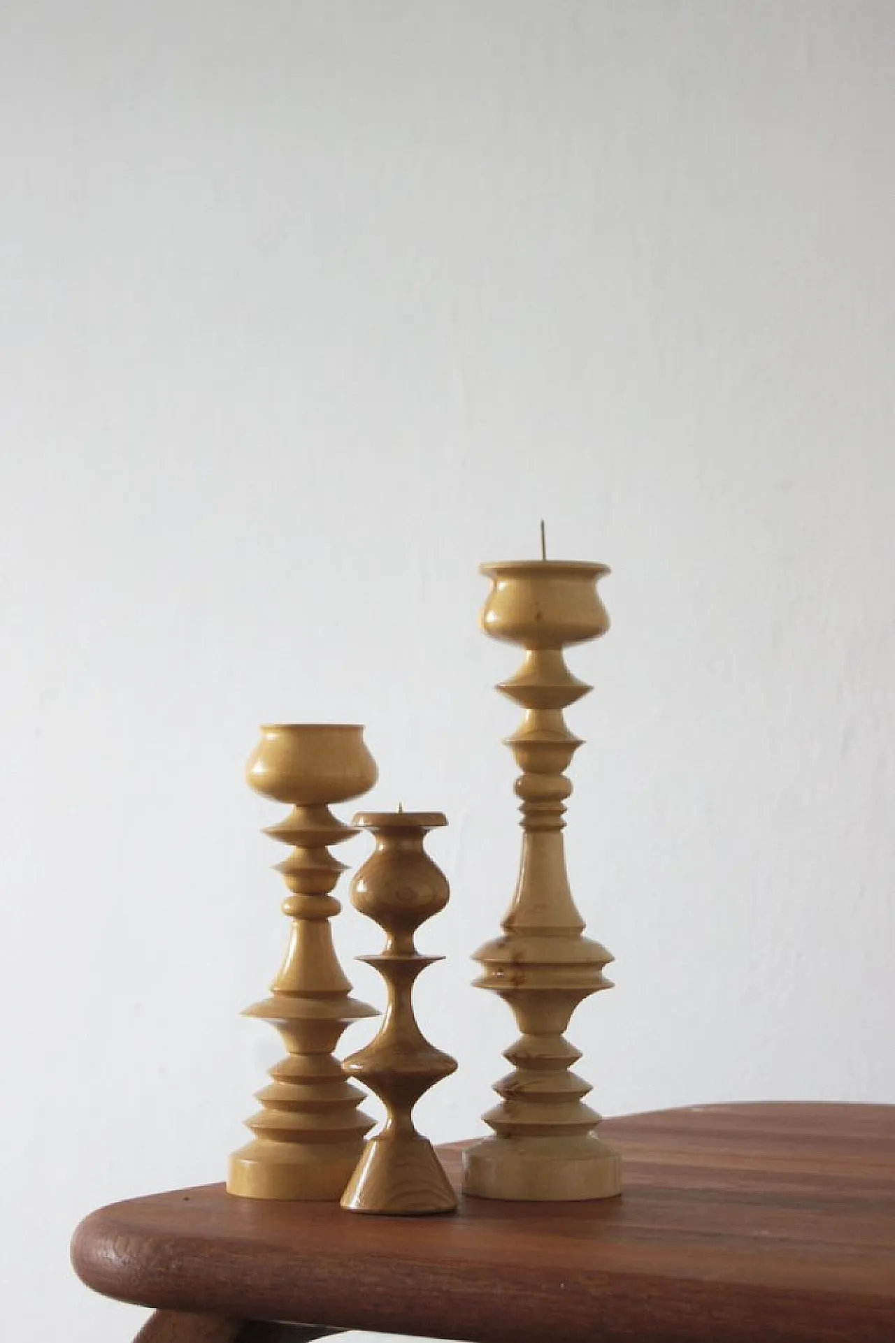 3 wooden candleholders, 1970s 2