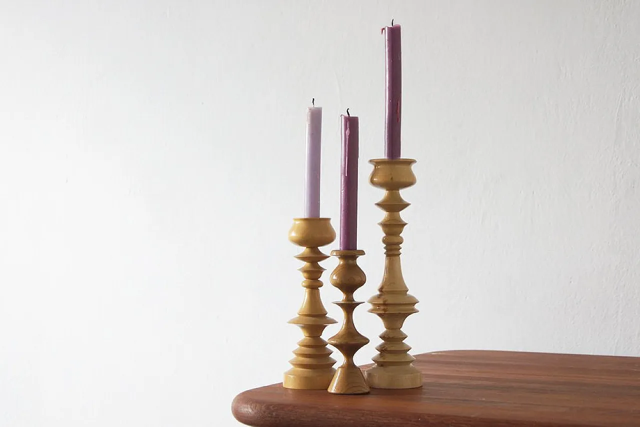 3 wooden candleholders, 1970s 3