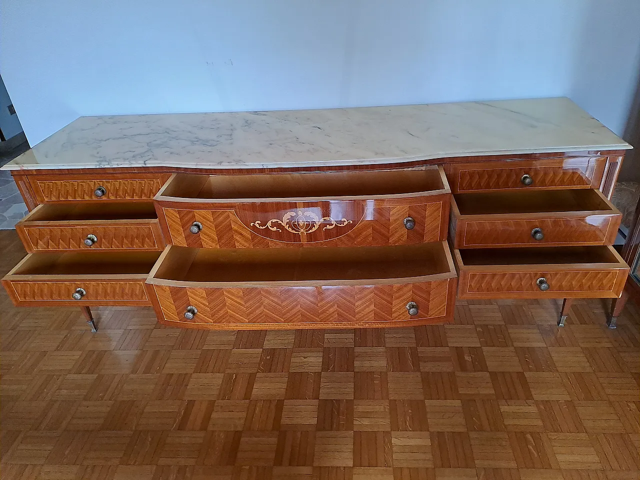 Mid century Italian chest of drawers with marble top, 1970s 3