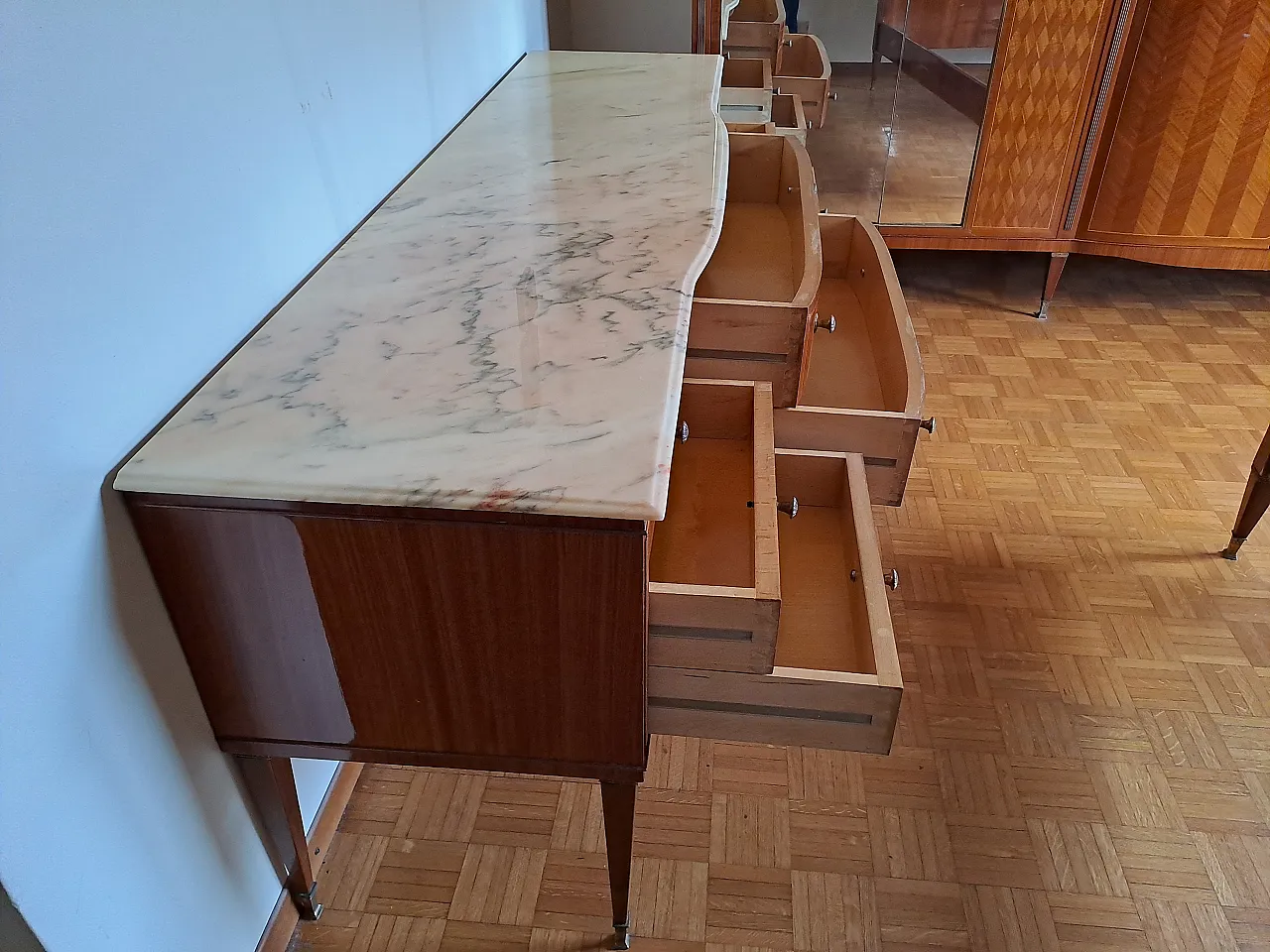 Mid century Italian chest of drawers with marble top, 1970s 4