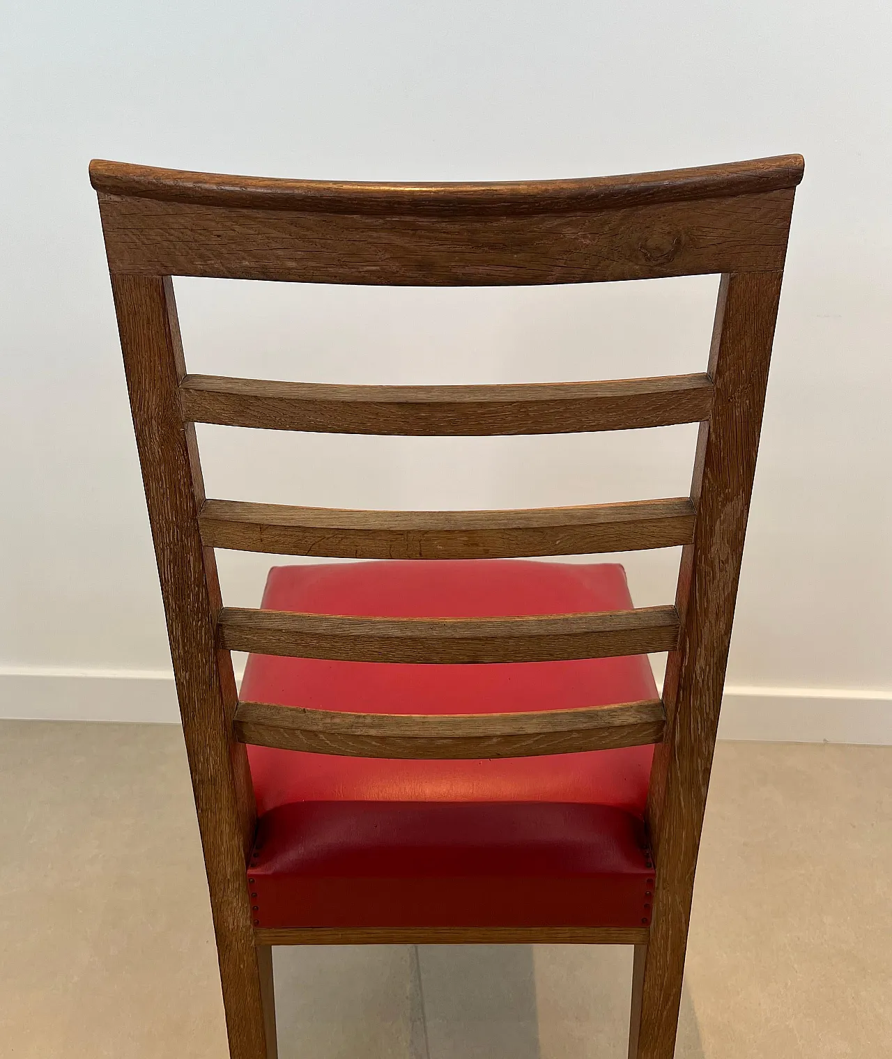 6 oak chairs with 4 faux leather seats, 1940s 9