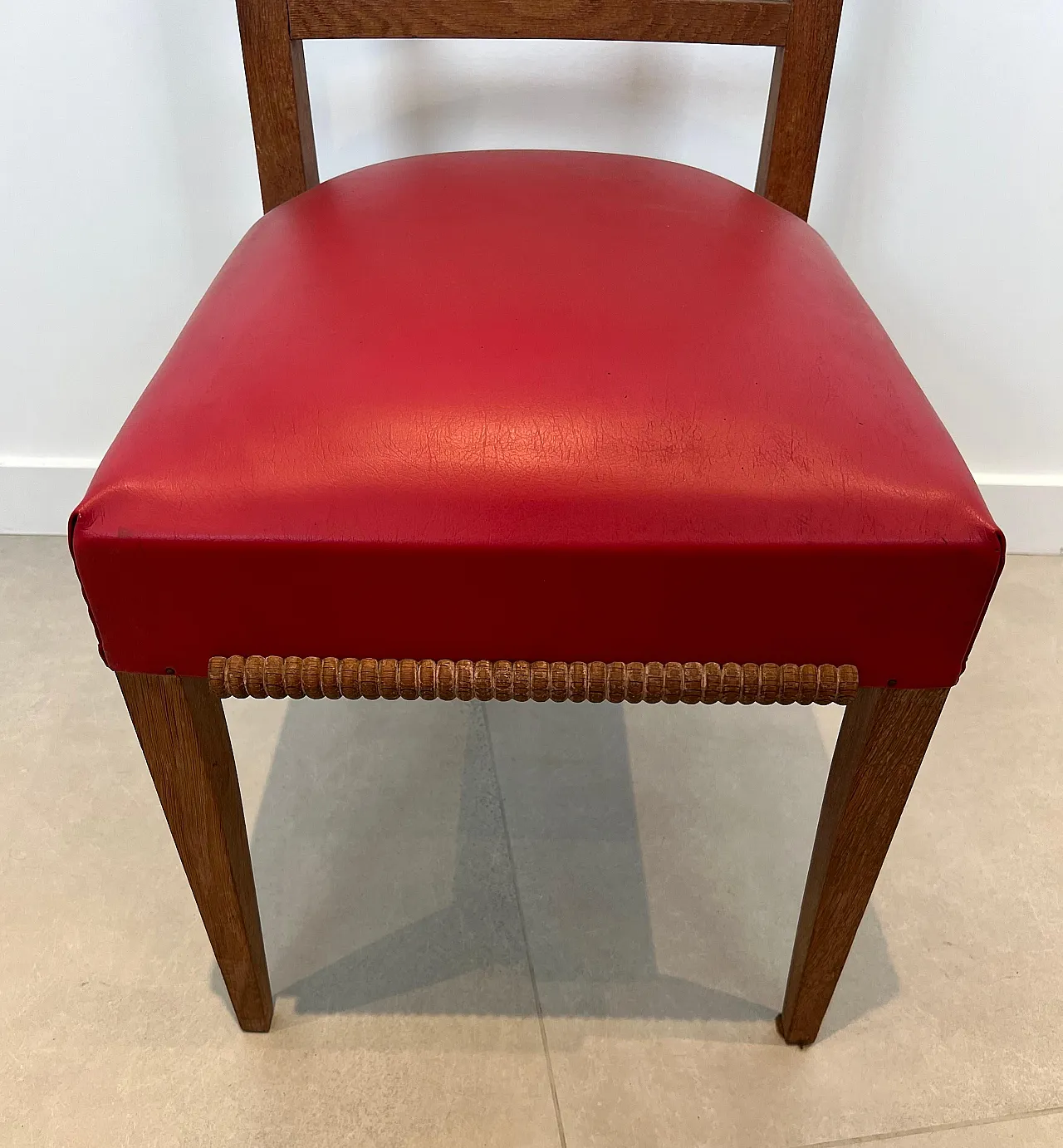 6 oak chairs with 4 faux leather seats, 1940s 10