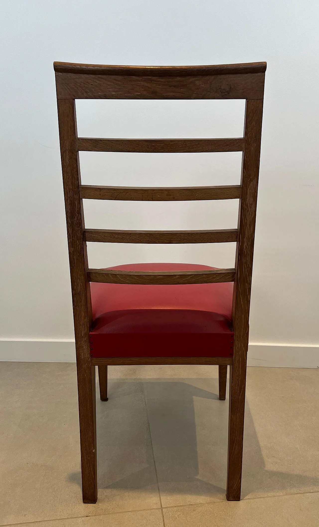 6 oak chairs with 4 faux leather seats, 1940s 16