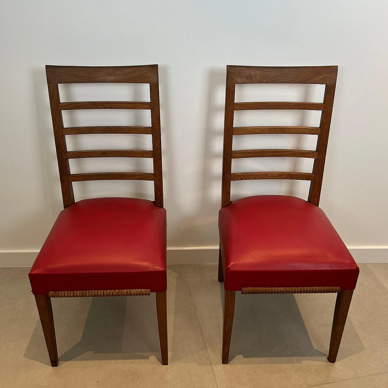 6 oak chairs with 4 faux leather seats, 1940s 19