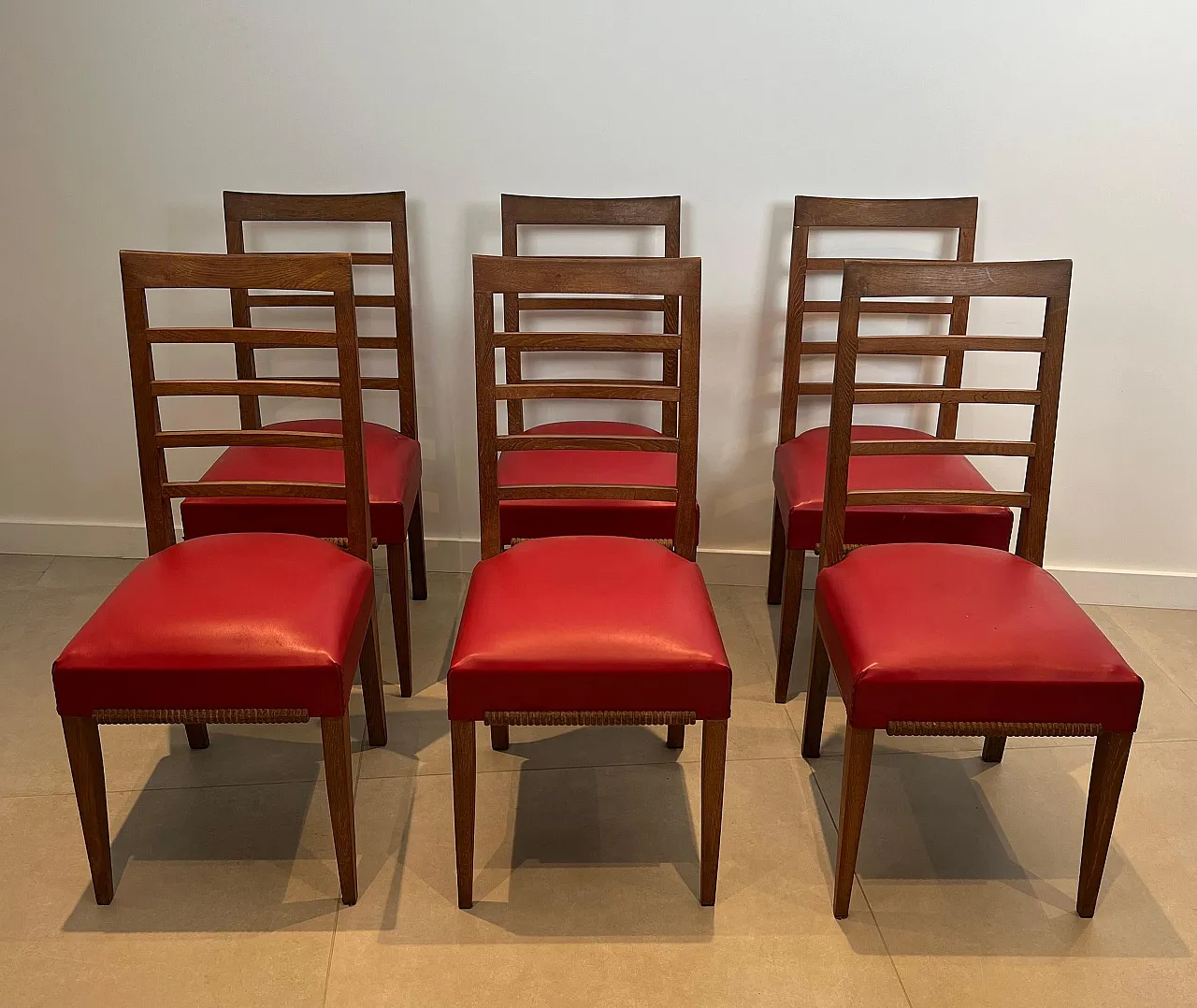 6 oak chairs with 4 faux leather seats, 1940s 20