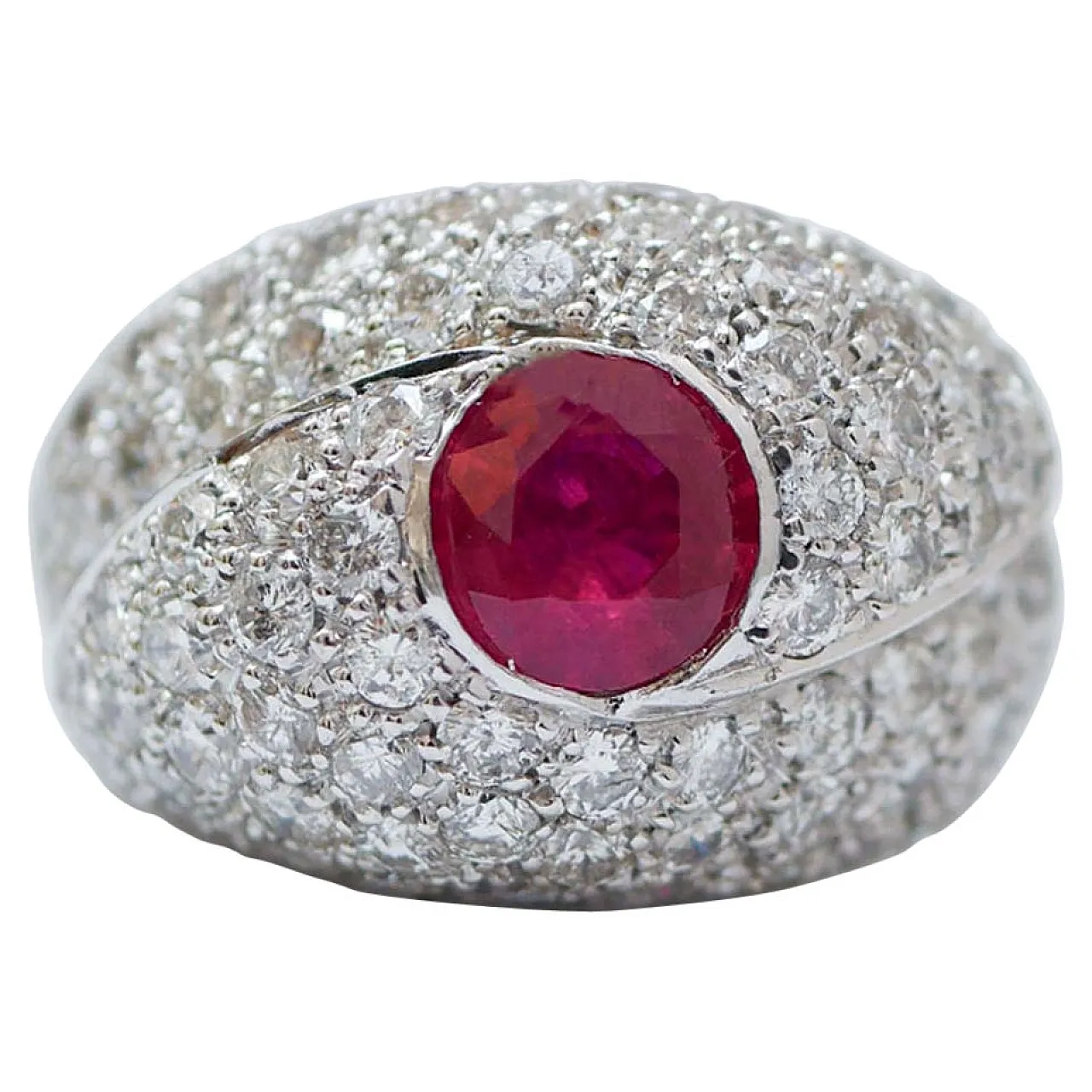 Ruby, diamonds, 14 karat white gold ring, 1960s 1