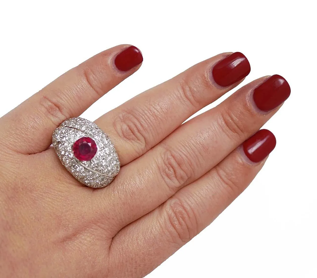 Ruby, diamonds, 14 karat white gold ring, 1960s 5